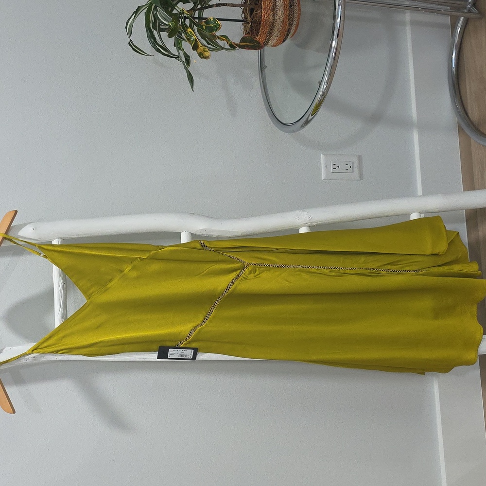 Marciano Satin Slip Dress in Chartreuse - Picture 2 of 14